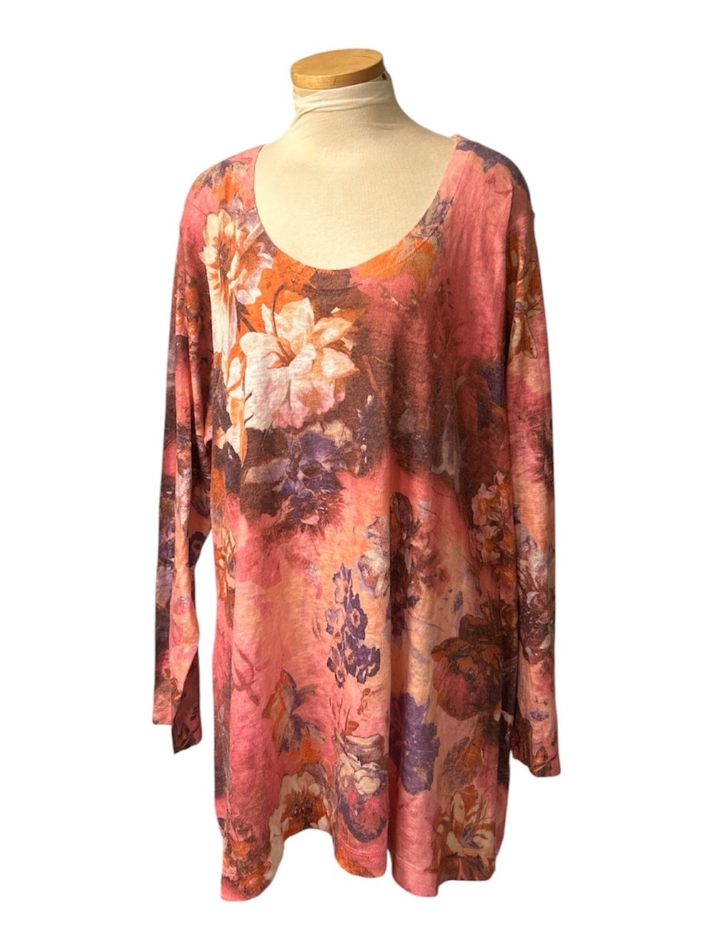 Soft Surroundings Women's Scoop Neck Floral Tunic Top - Pink Multi Plus Size 2XL